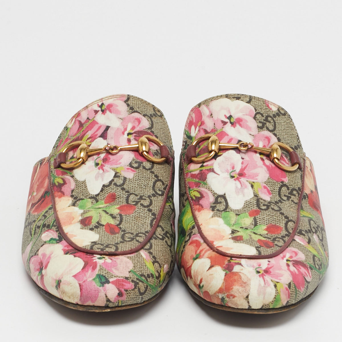 Gucci Size 37 Multicolor Blooms Printed GG Canvas Princetown Mules