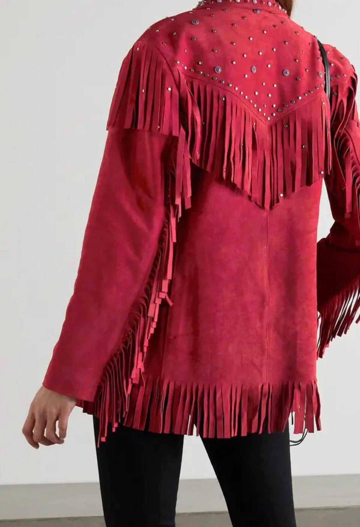 Bel Embellished Fringed Suede Jacket In Red