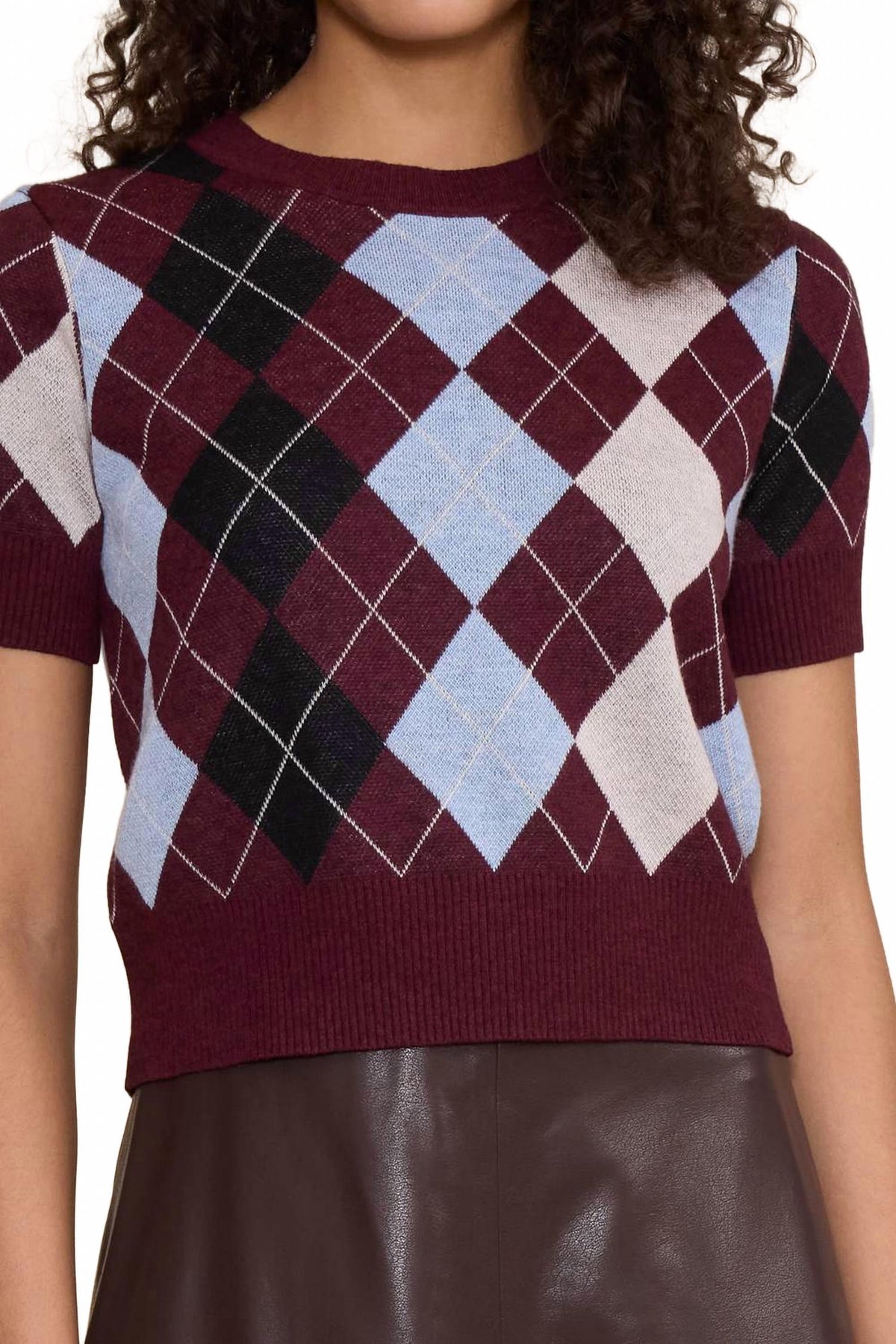 Women's Bria Argyle Knit Top In Burgundy Multi