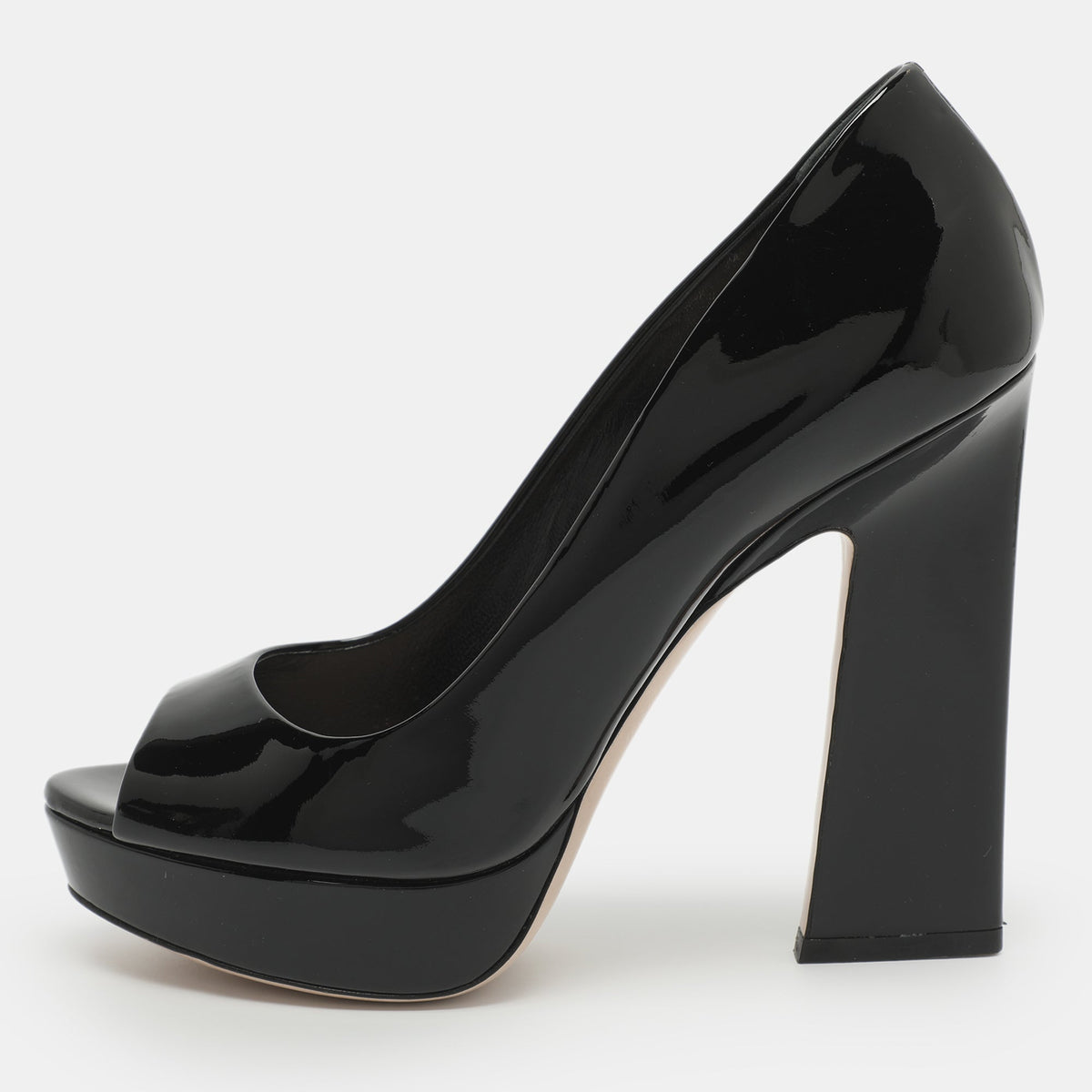 Miu Miu Size 36 Black Patent Leather Peep Toe Pumps