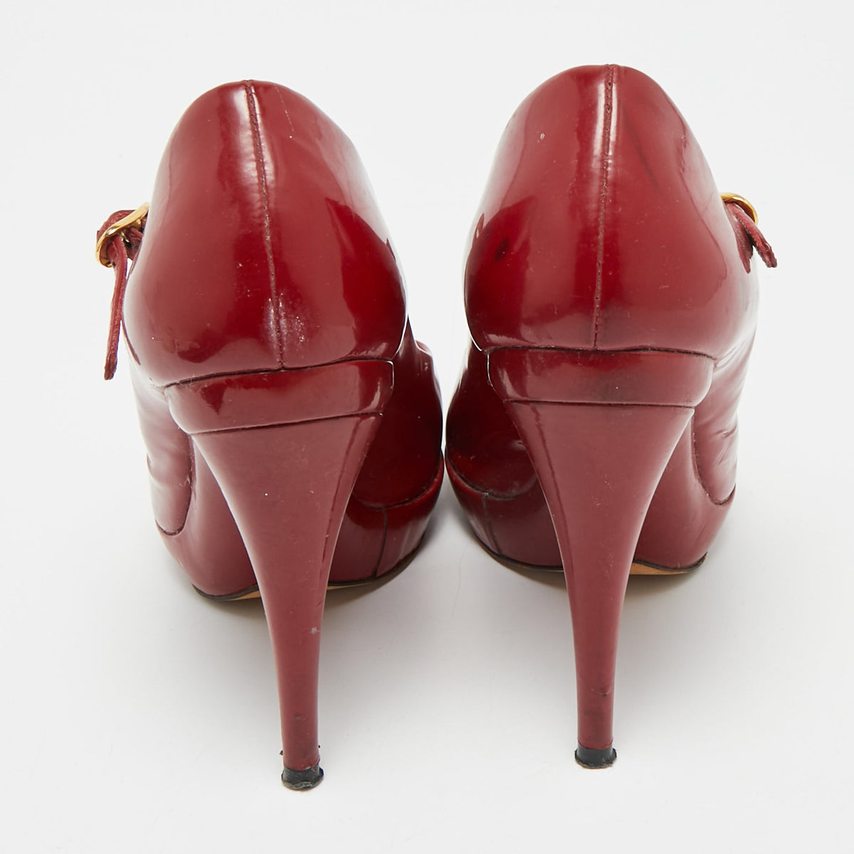 Dolce & Gabbana Red Patent Leather Platform Peep Toe Mary Jane Pumps Size 37