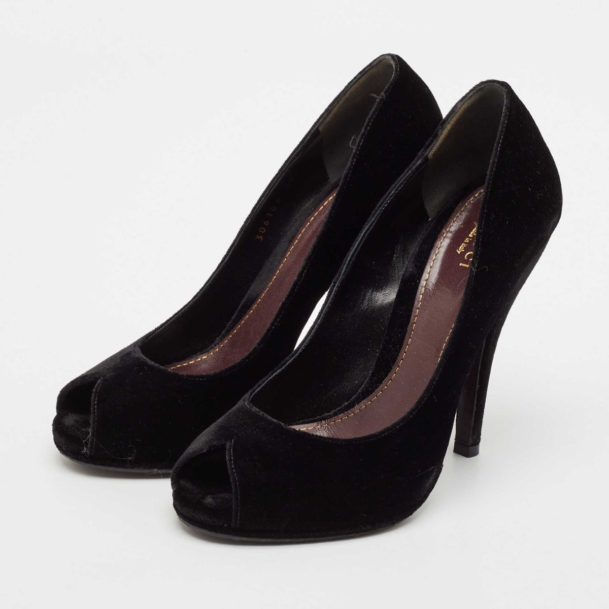 Gucci Black Velvet Peep Toe Pumps Size 38.5