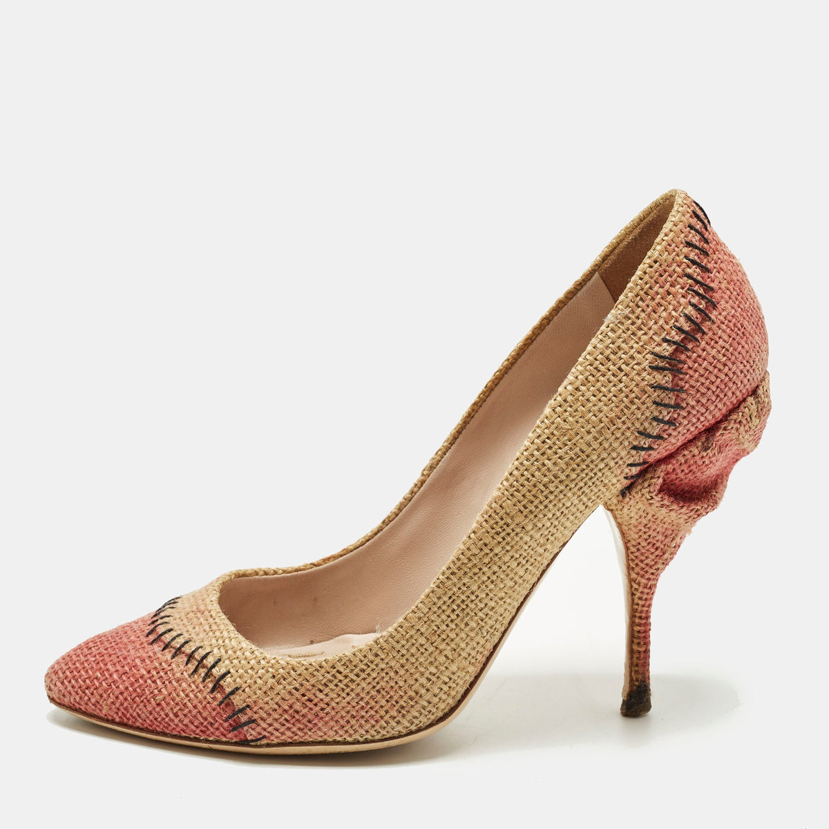 Miu Miu Size 37 Brown Raffia Pumps
