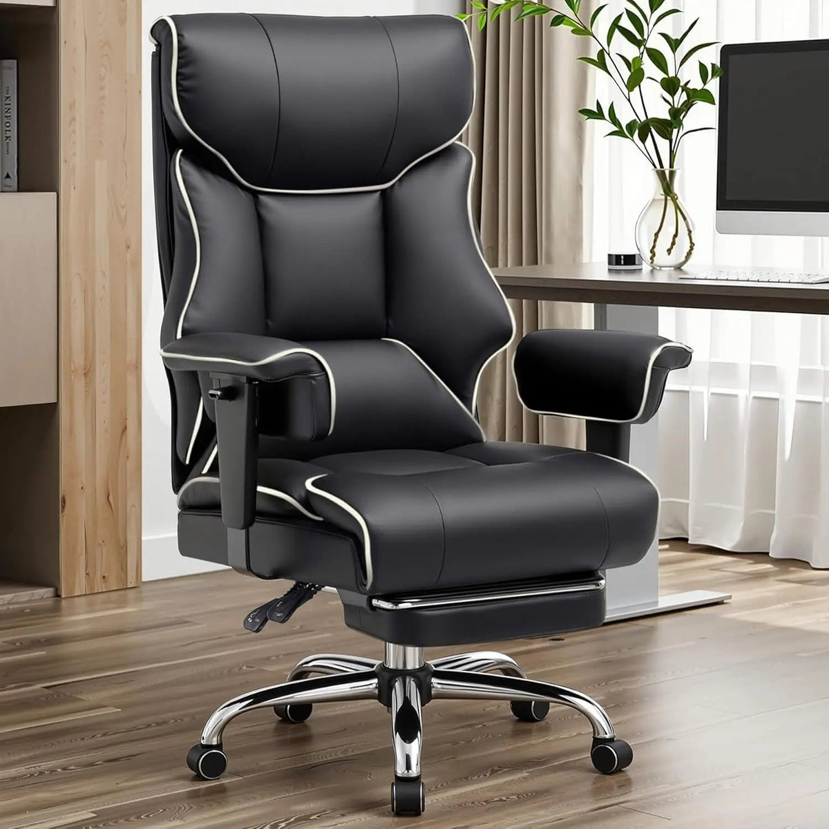 Executive High Back Leather Office Chair for Big and Tall Individuals, 400 lbs Capacity, Ergonomic Lumbar Support with Pocket Spring Cushion
