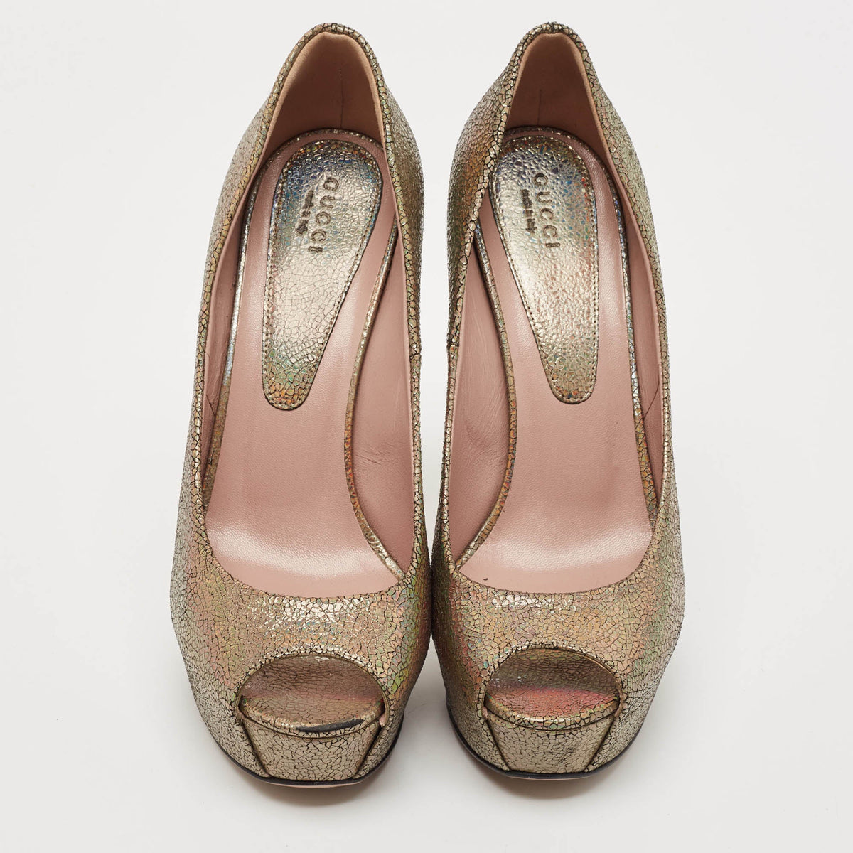 Gucci Multicolor Leather Platform Peep Toe Pumps Size 40