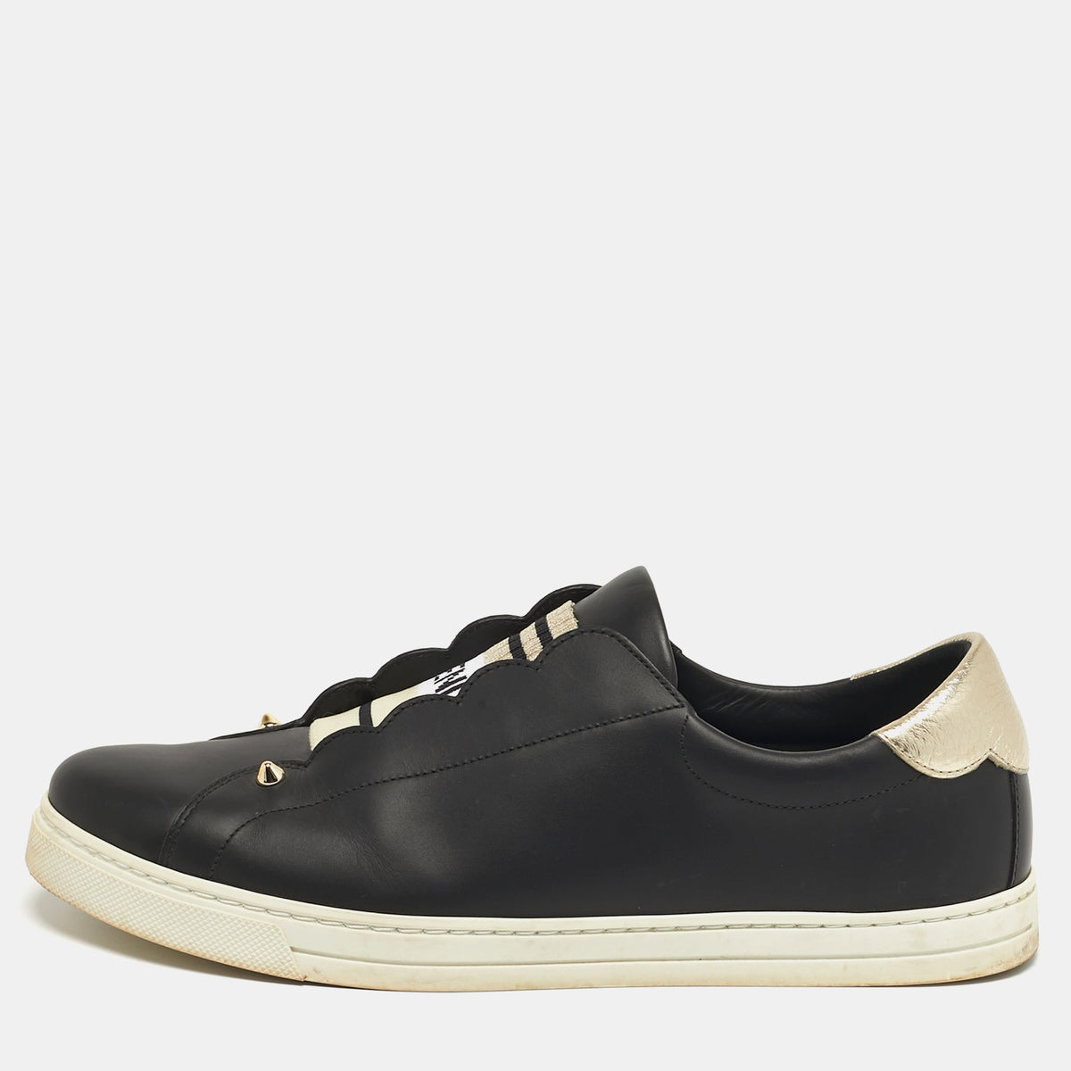 Fendi Rockoclick Size 41 Black Leather Slip On Sneakers