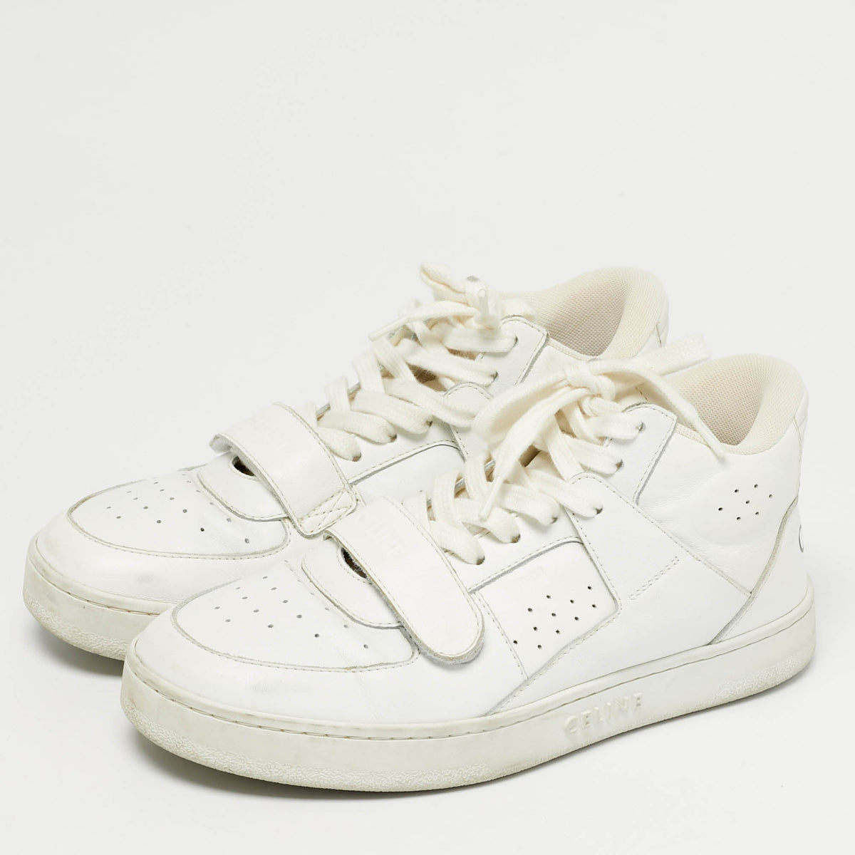 Celine White Leather CT-02 Lace Up Sneakers