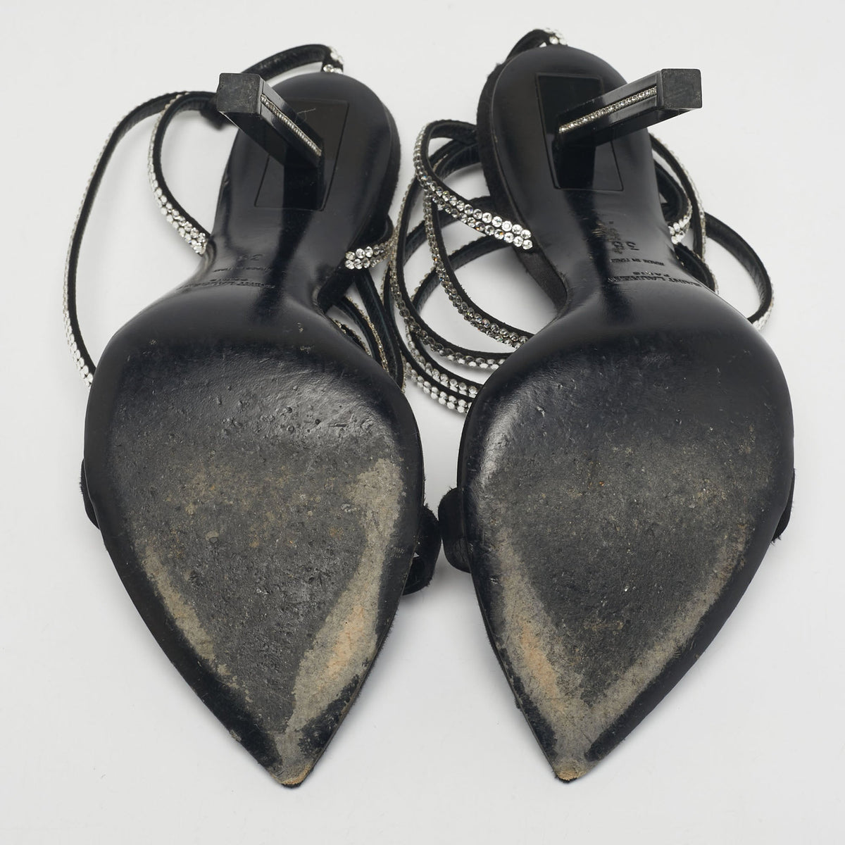 Saint Laurent Black Satin Georgia Ankle Strap Sandals Size 38