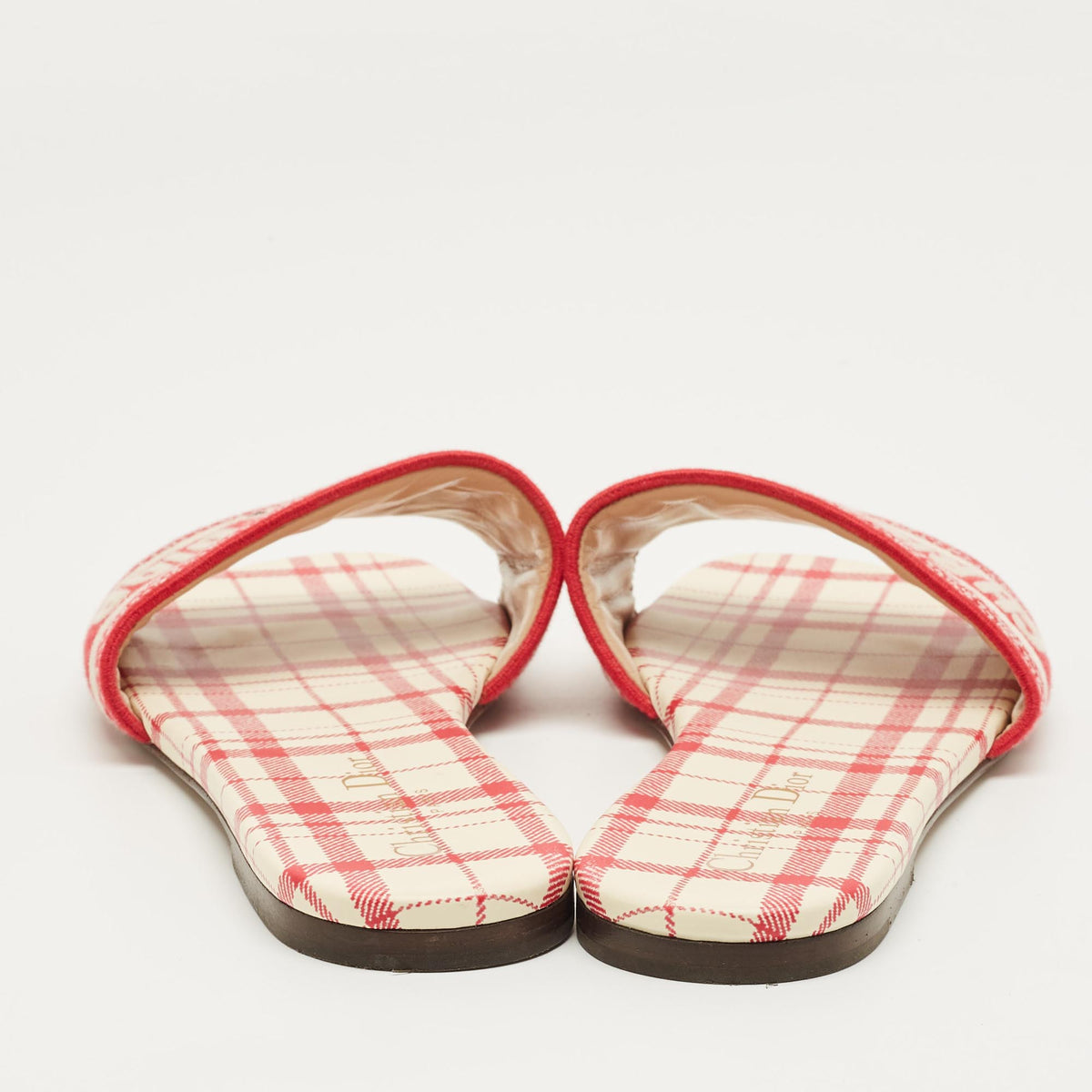 Dior Red/White Embroidered Canvas Dway Flat Slides Size 38
