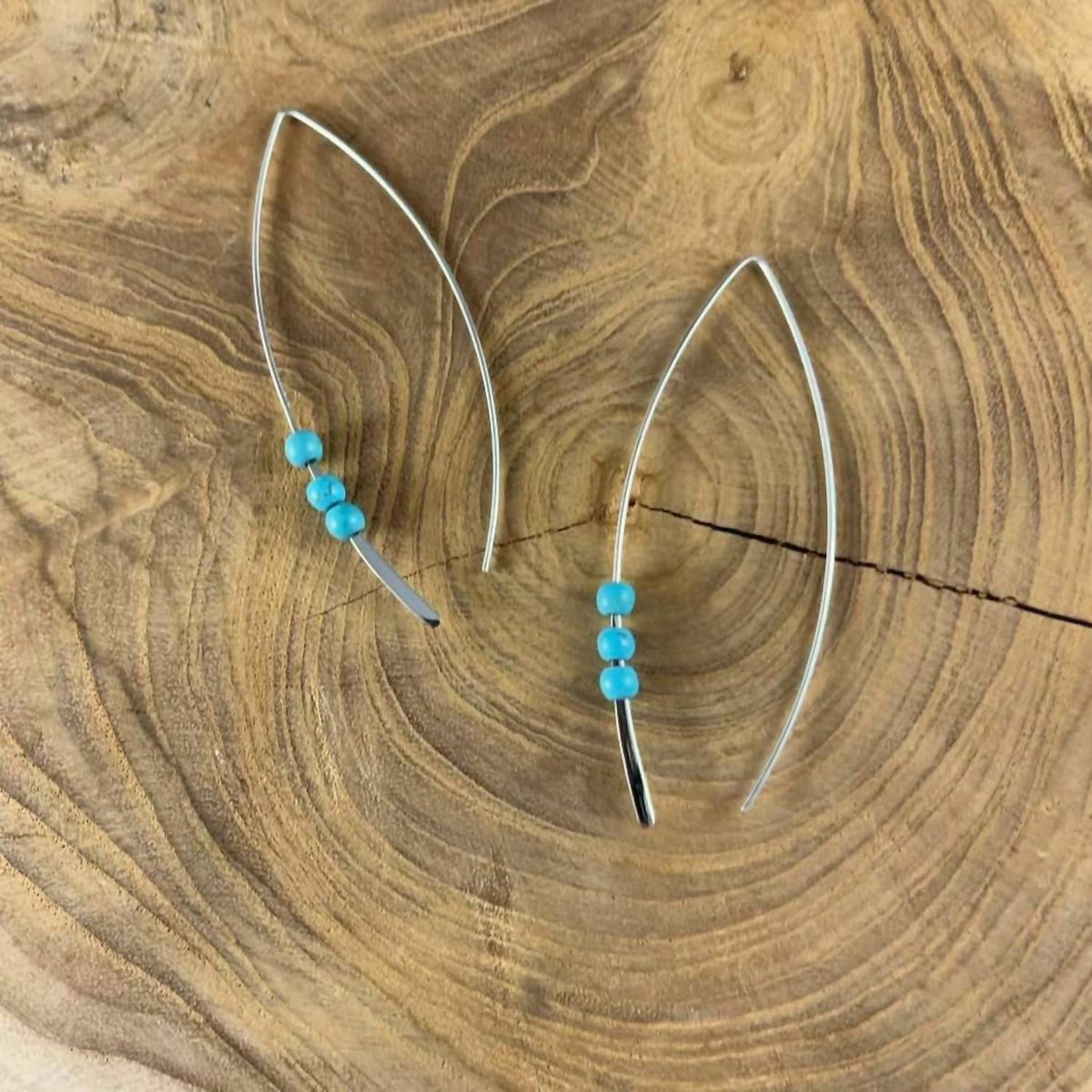Women's Large Turquoise Three-Stone Threader Earrings In Silver
