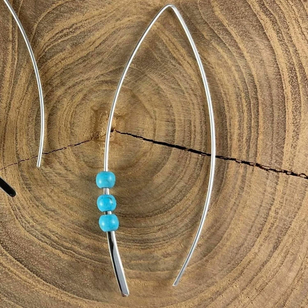Women's Large Turquoise Three-Stone Threader Earrings In Silver