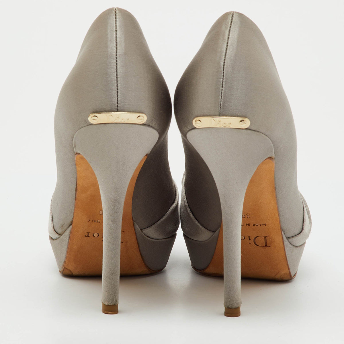 Dior Light Grey Satin Knotted Peep Toe Platform Pumps Size 36