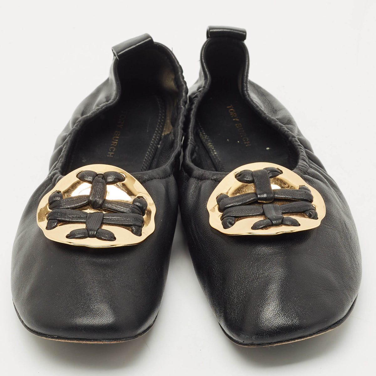 Tory Burch Black Leather Melinda Scrunch Ballet Flats Size 38.5
