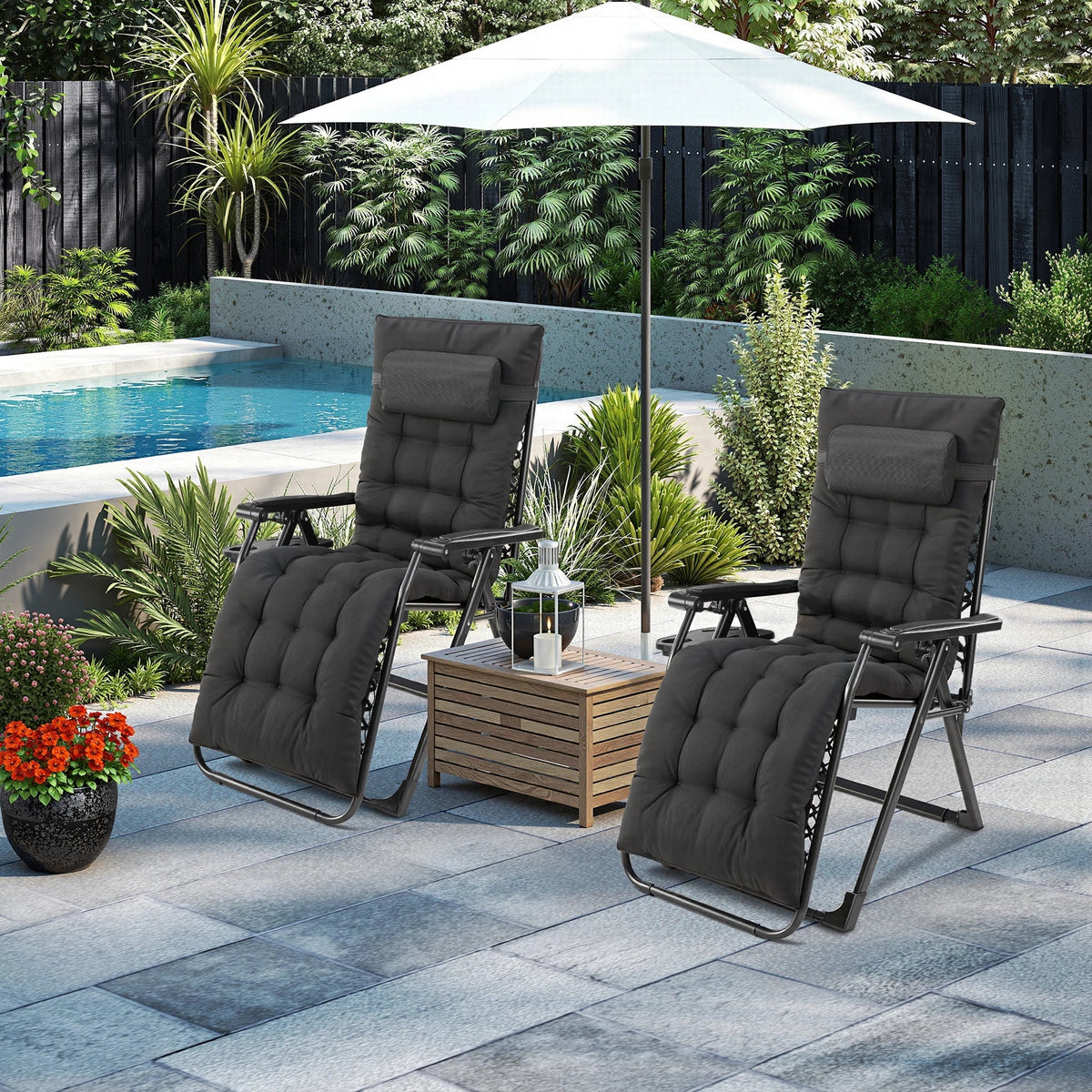 Portable Zero Gravity Recliner Lounge Chair with Cup Holder Trays and Removable Cushion for Outdoor Use