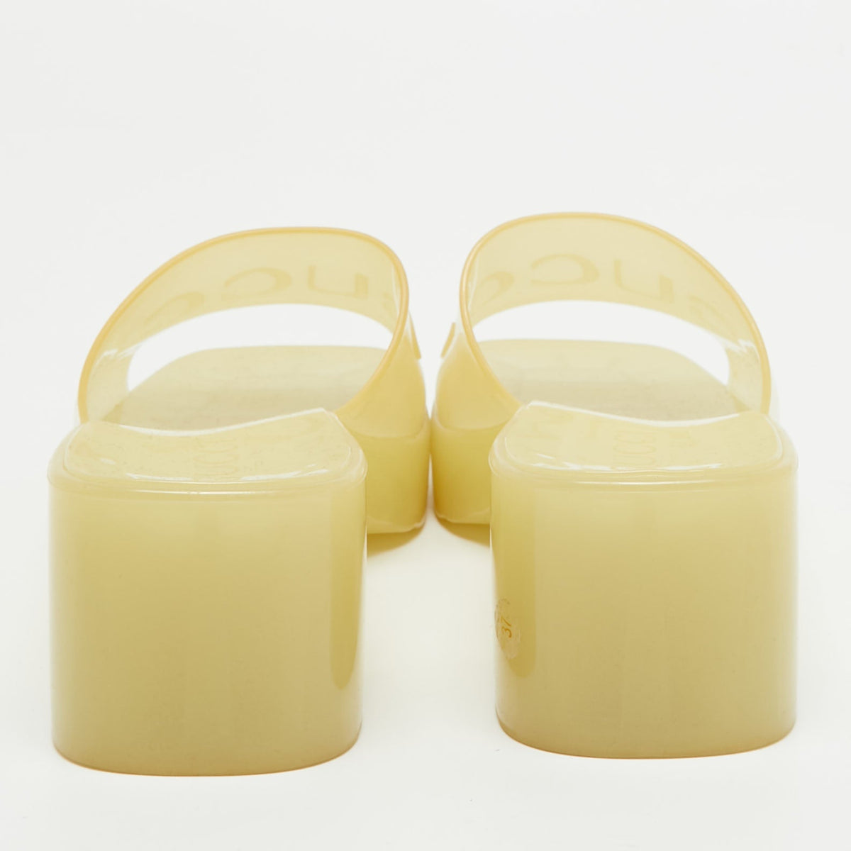 Gucci Light Yellow Rubber Logo Embossed Slide Sandals Size 37
