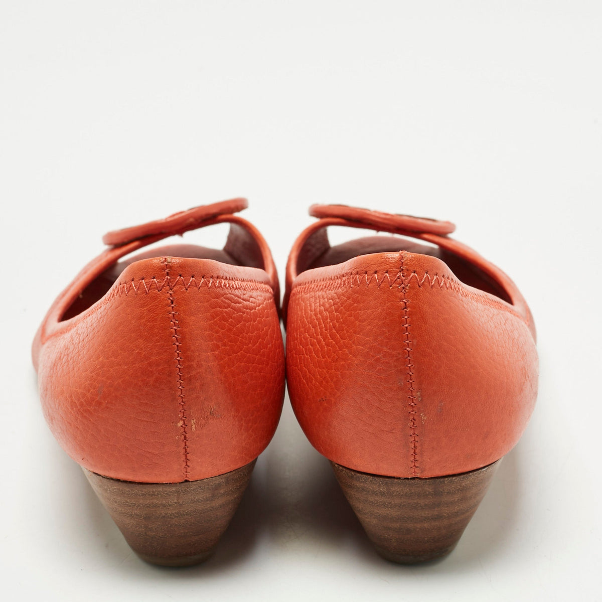 Tory Burch Orange Leather Janey Wedge Pumps Size 38.5
