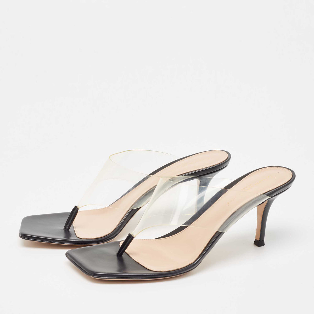 Gianvito Rossi Size 38.5 Transparent Leather and PVC Thong Sandals