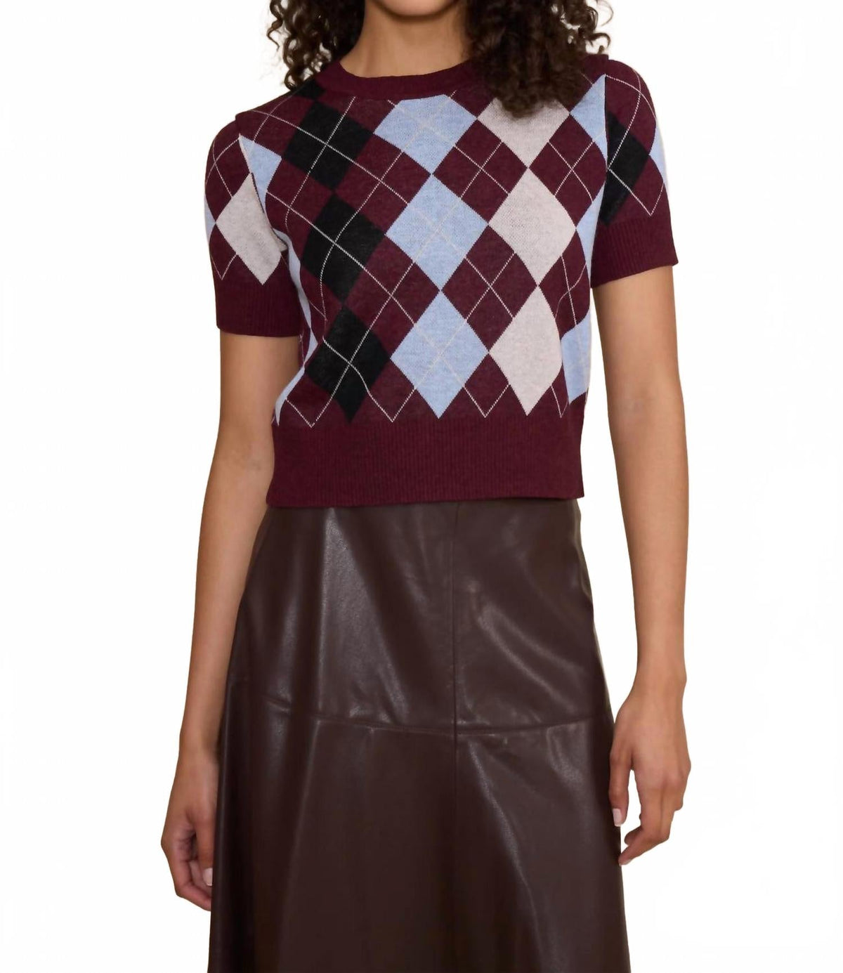 Women's Bria Argyle Knit Top In Burgundy Multi