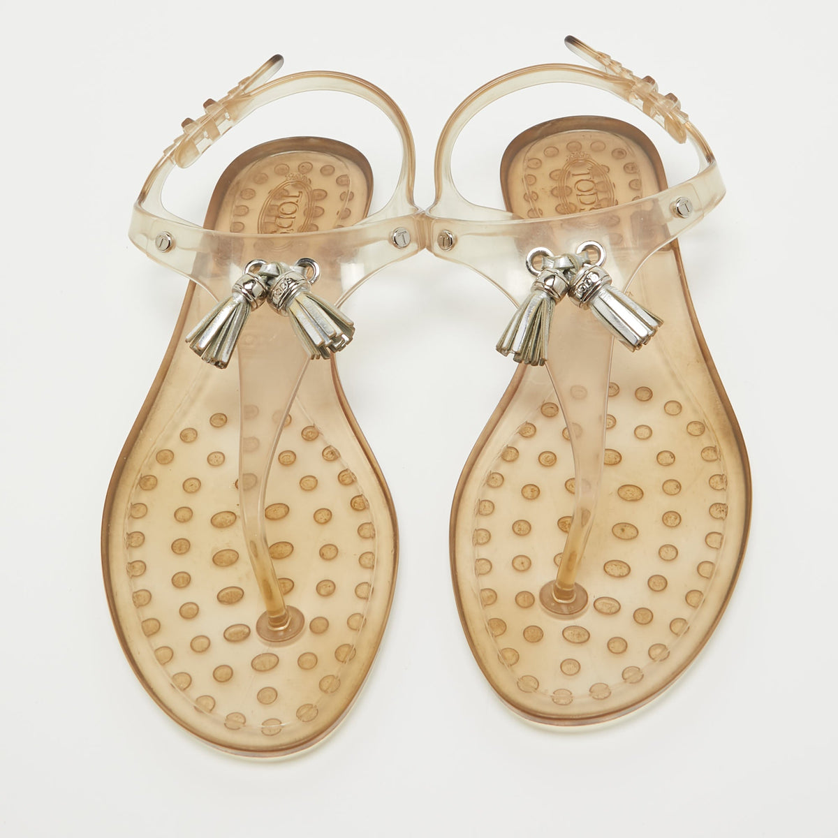 Tod's Transparent Rubber Tassel Bow Flat Thong Sandals Size 40