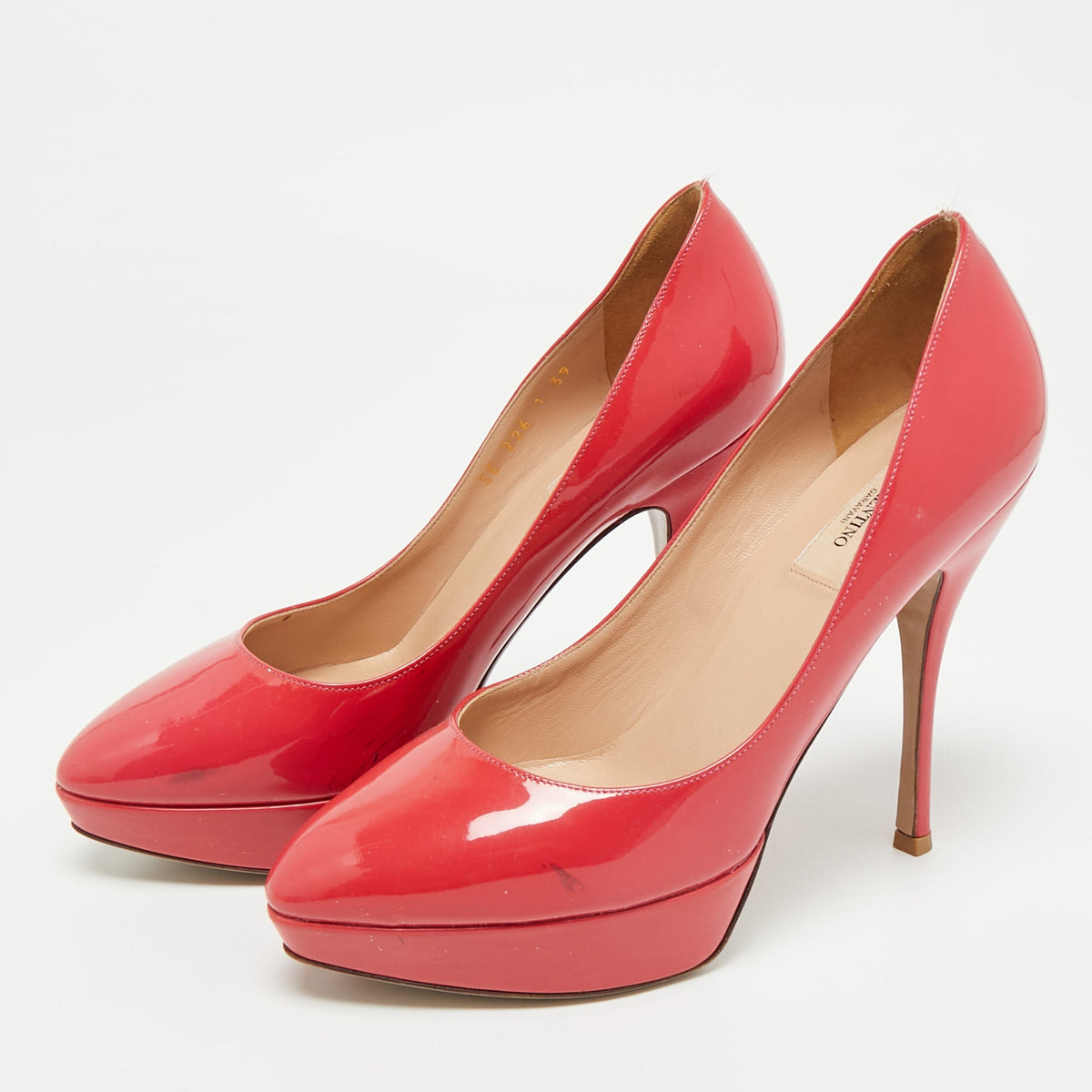 Valentino Coral Pink Patent Leather Platform Pumps Size 39