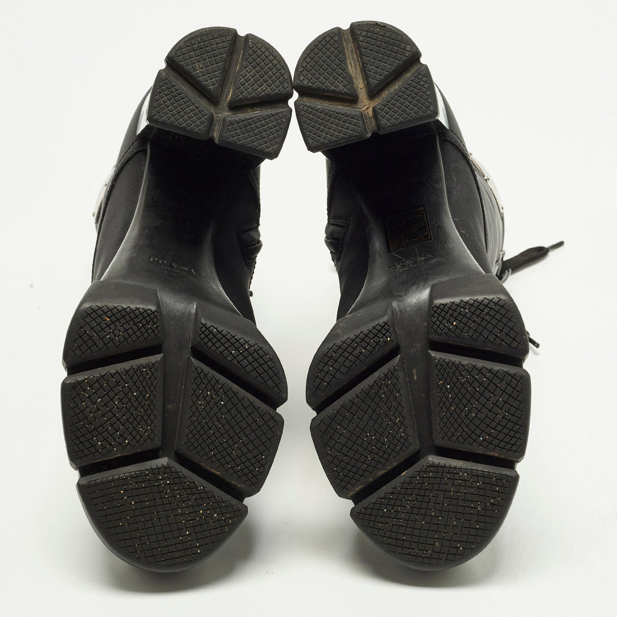 Prada Monolith Size 38 Black Leather Nylon Ankle Length Boots