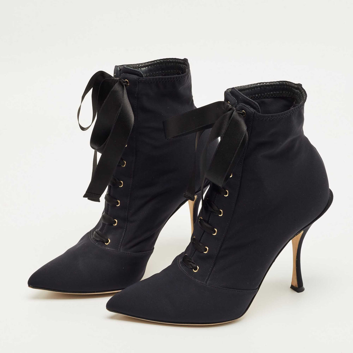 Dolce & Gabbana Lori Size 37 Navy Blue Stretch Fabric Ankle Length Boots