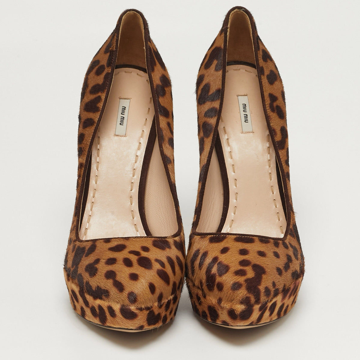 Miu Miu Size 41 Brown/Beige Leopard Print  Calf Hair Platform Pumps