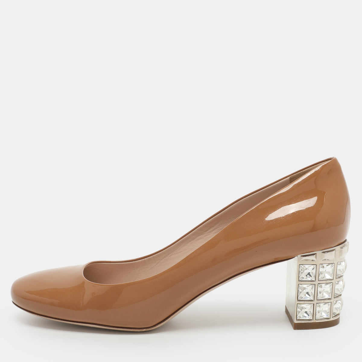 Miu Miu Embellished Size 41 Beige Patent Leather Pumps