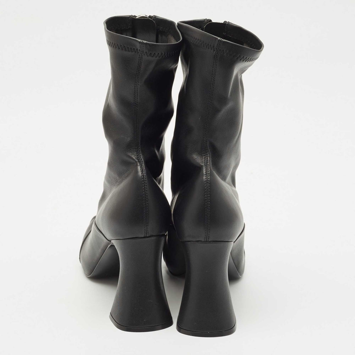 Stella McCartney Black Faux Leather Groove Ankle Boots Size 41