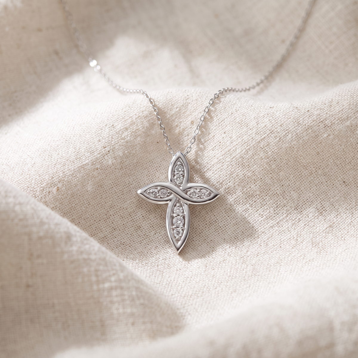 1/10 Ct Diamond Cross 14k White Gold 5/8" Tall