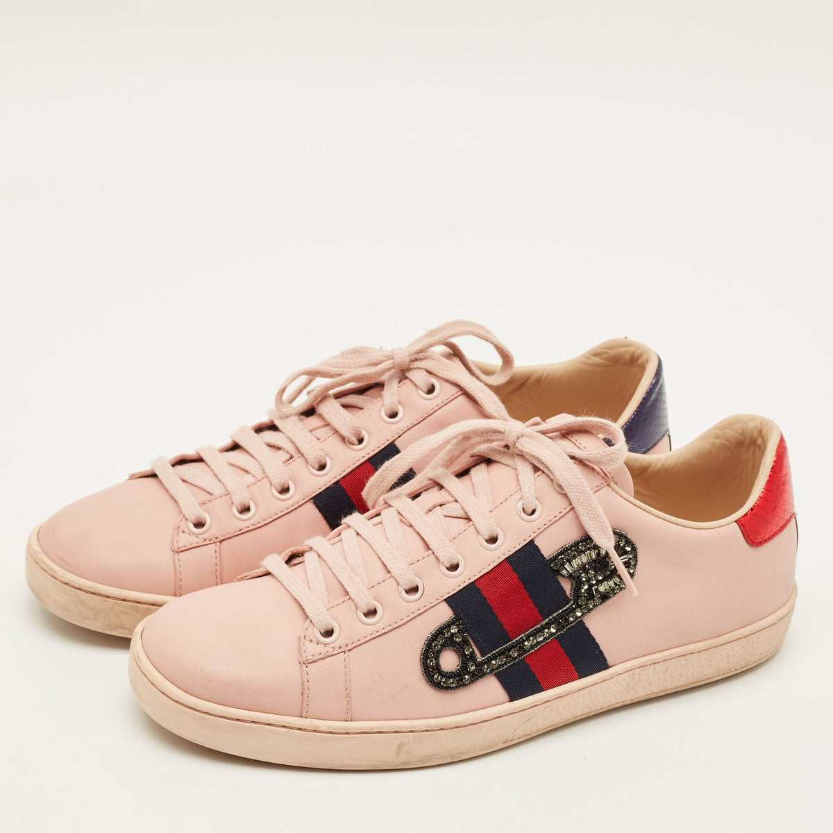 Gucci Ace Size 39 Pink Leather Lace Up Sneakers