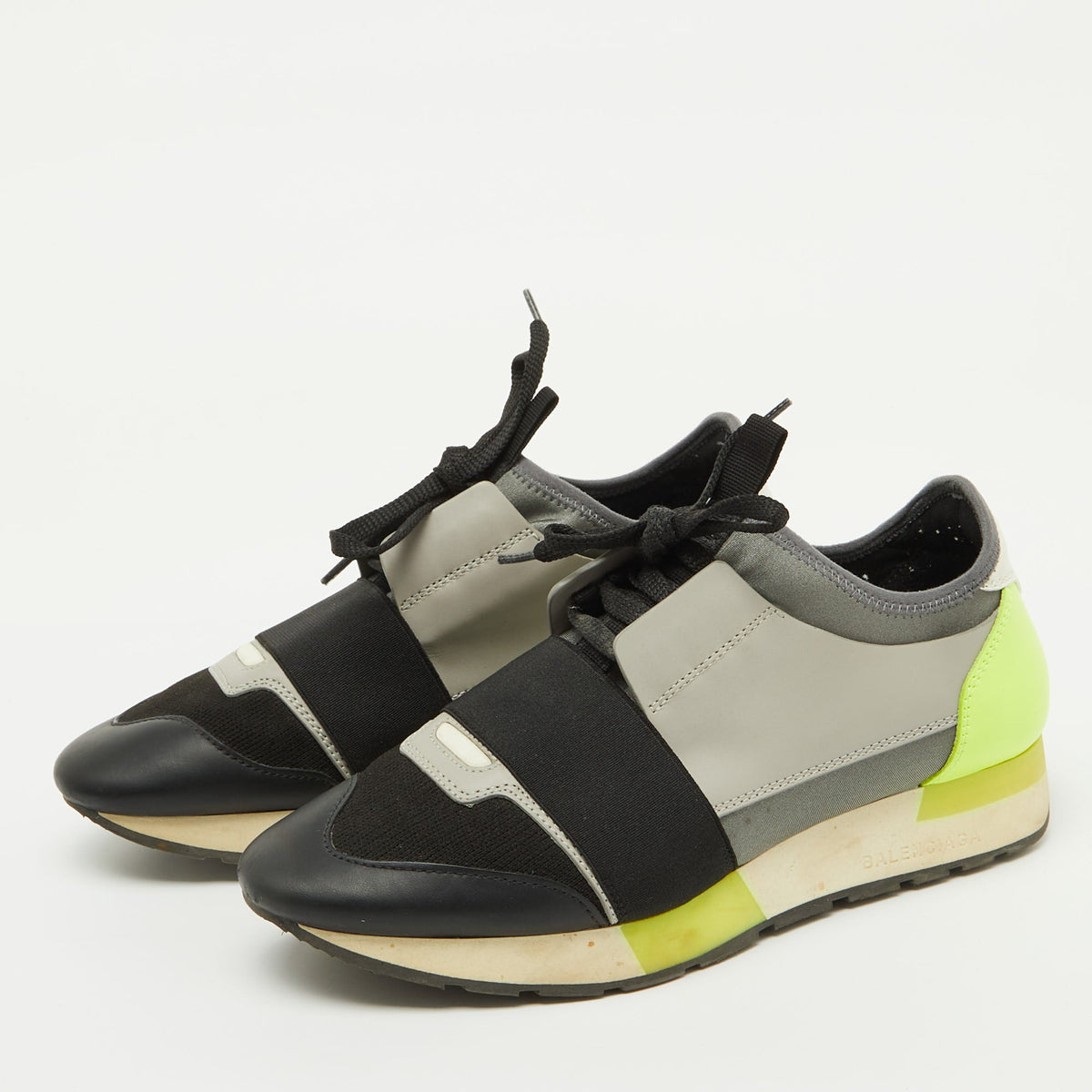 Balenciaga Multicolor Leather and Fabric Race Runner Low Top Sneakers Size 38