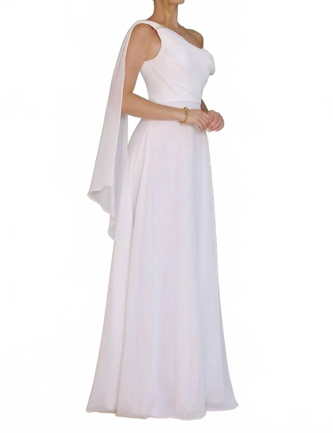 Amoris One Shoulder Draped Cape Bridal Gown In Off White