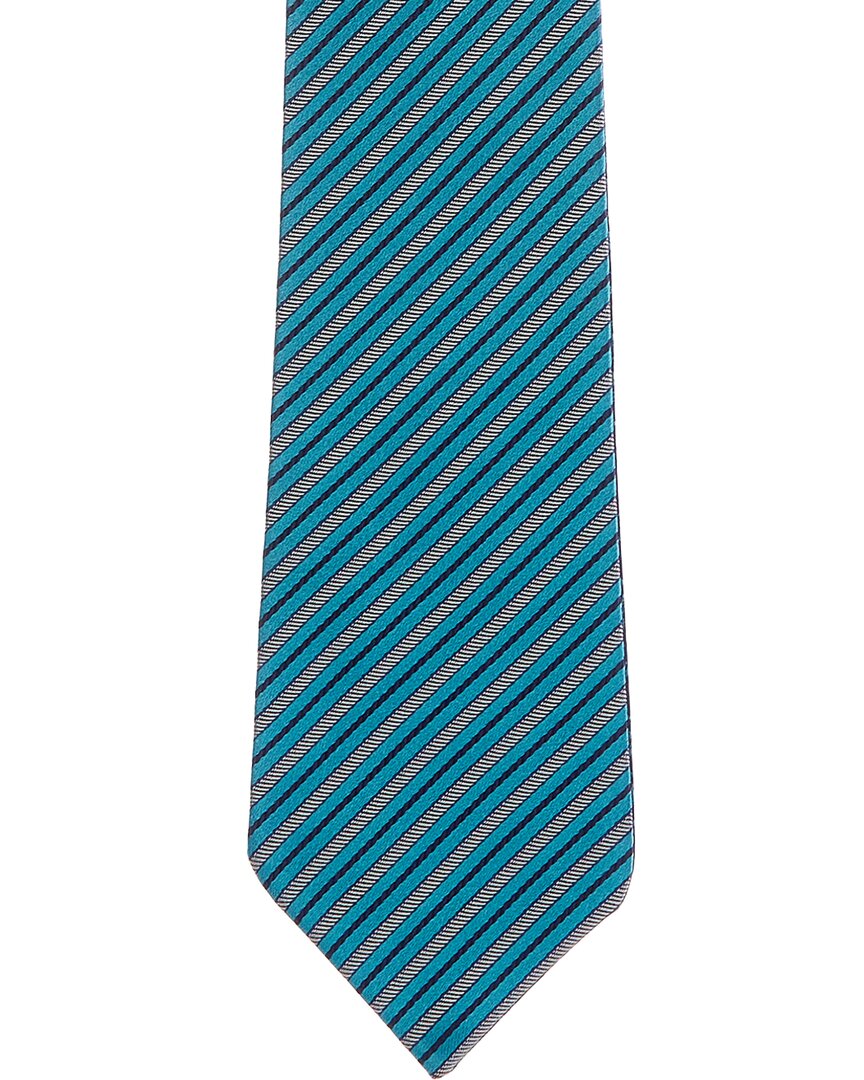Canali Blue Floral/Stripes Reversible Silk Tie