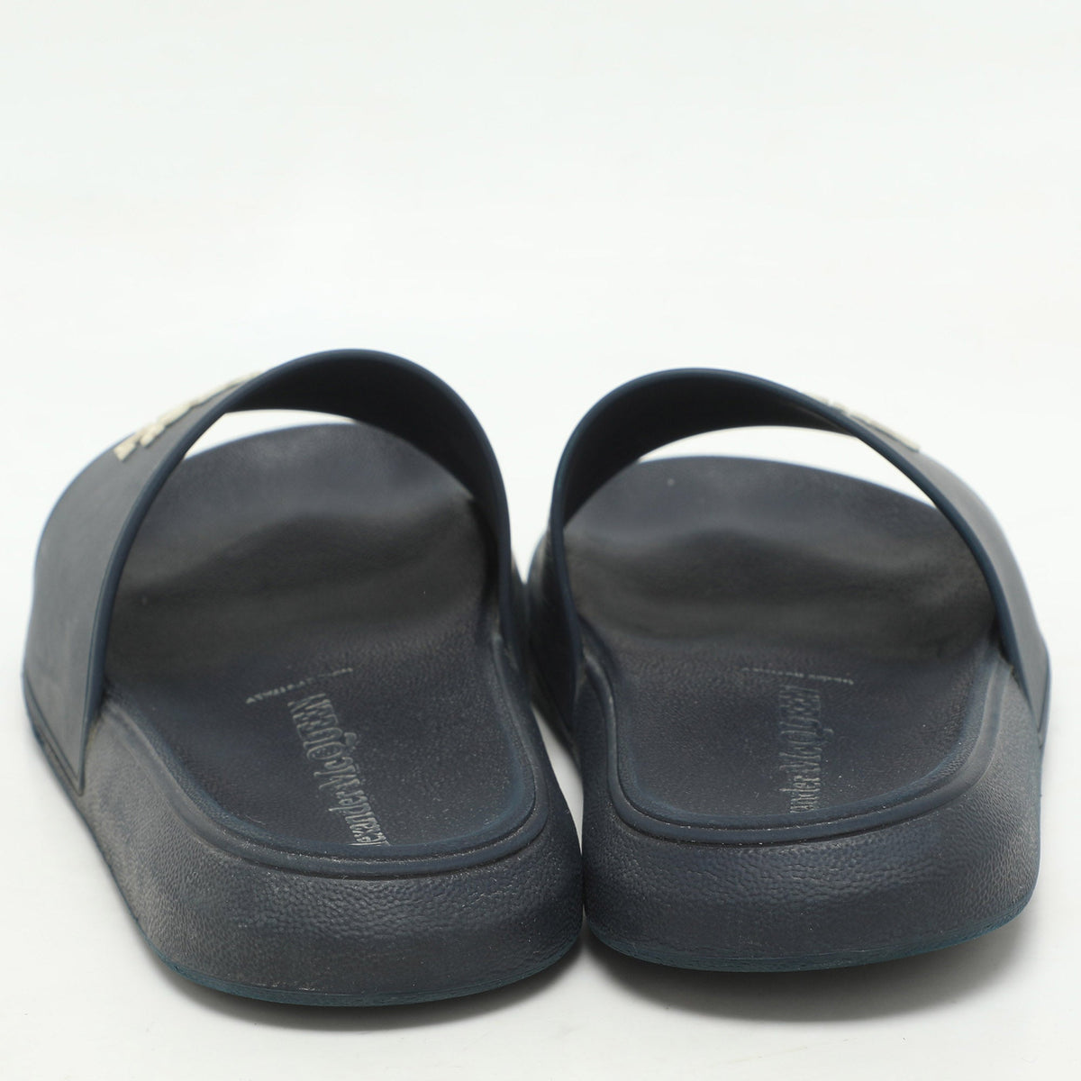 Alexander McQueen Navy Blue Rubber Flat Slides Size 37