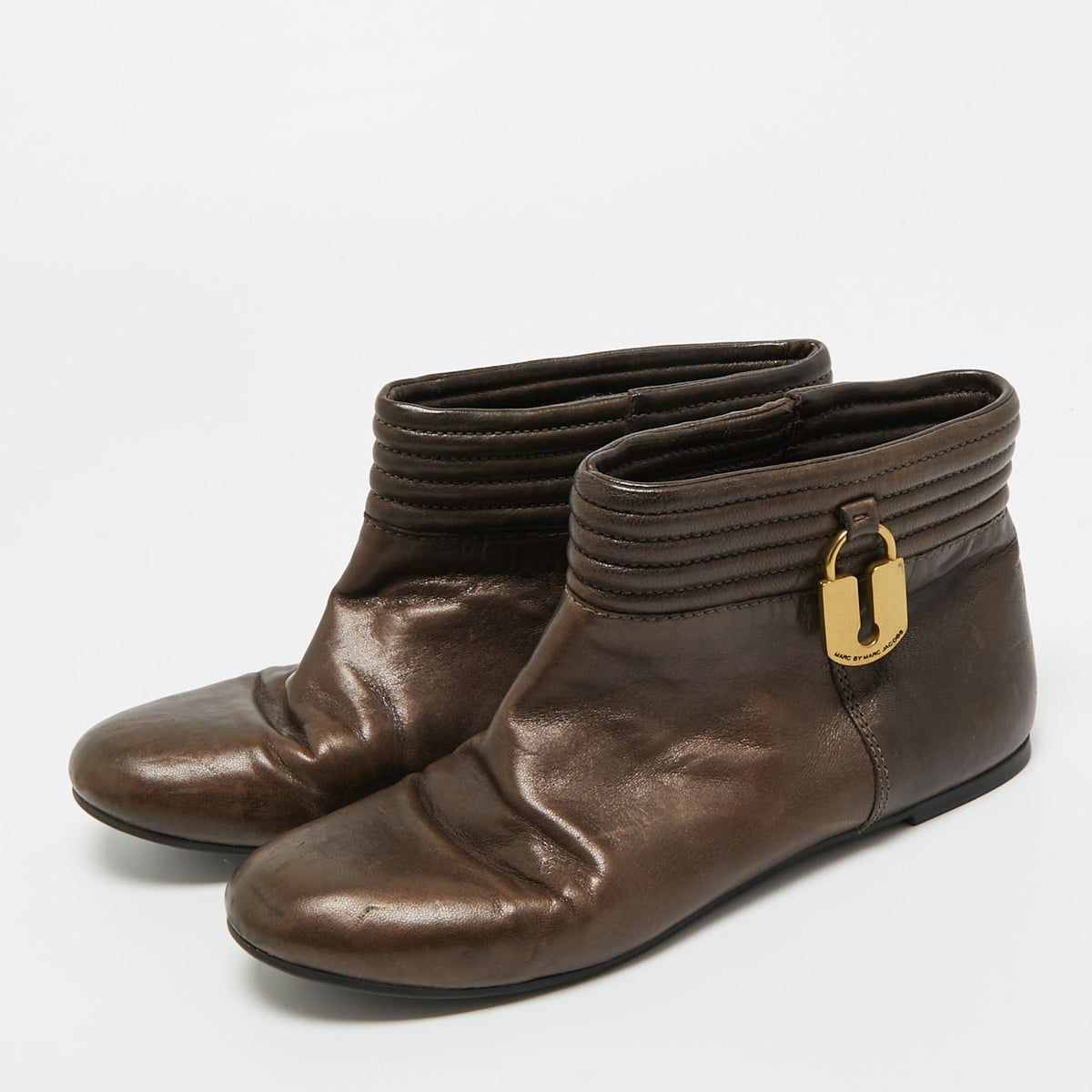 Marc by Marc Jacobs Brown Leather Ankle Length Engineer Buckle Boots Size 38
