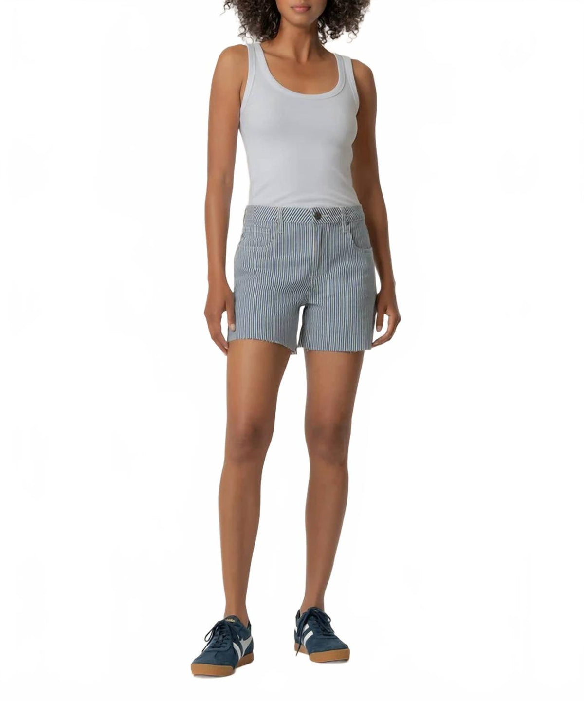 Jane High Rise Long Short With Raw Hem In Navy Ivory