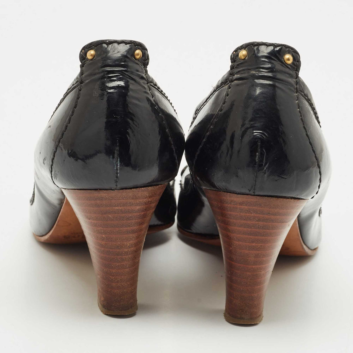 Chloe Black Patent Leather Buckle Detail Block Heel Pumps Size 41