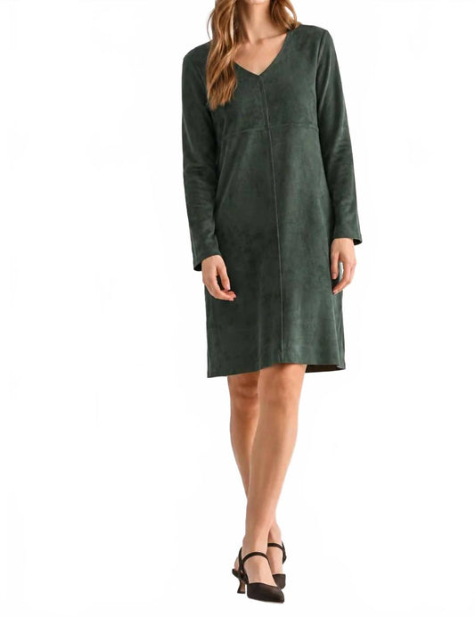 Aurora Suede V-Neck Dress In Hunter Green