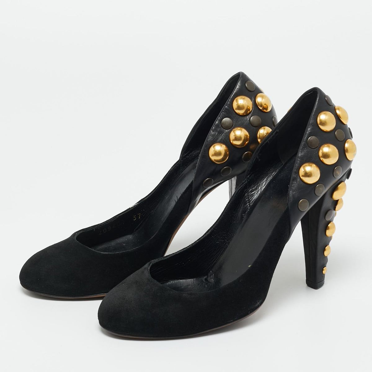 Gucci Black Leather and Suede Stud Embellishment Pumps Size 37