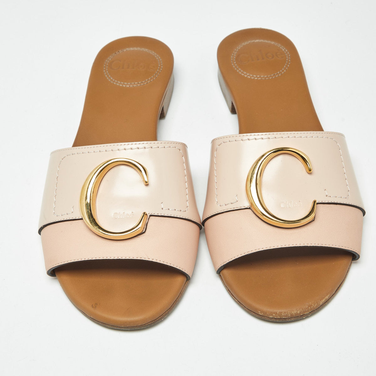 Chloe Pink/Cream Leather Flat Slides Size 35