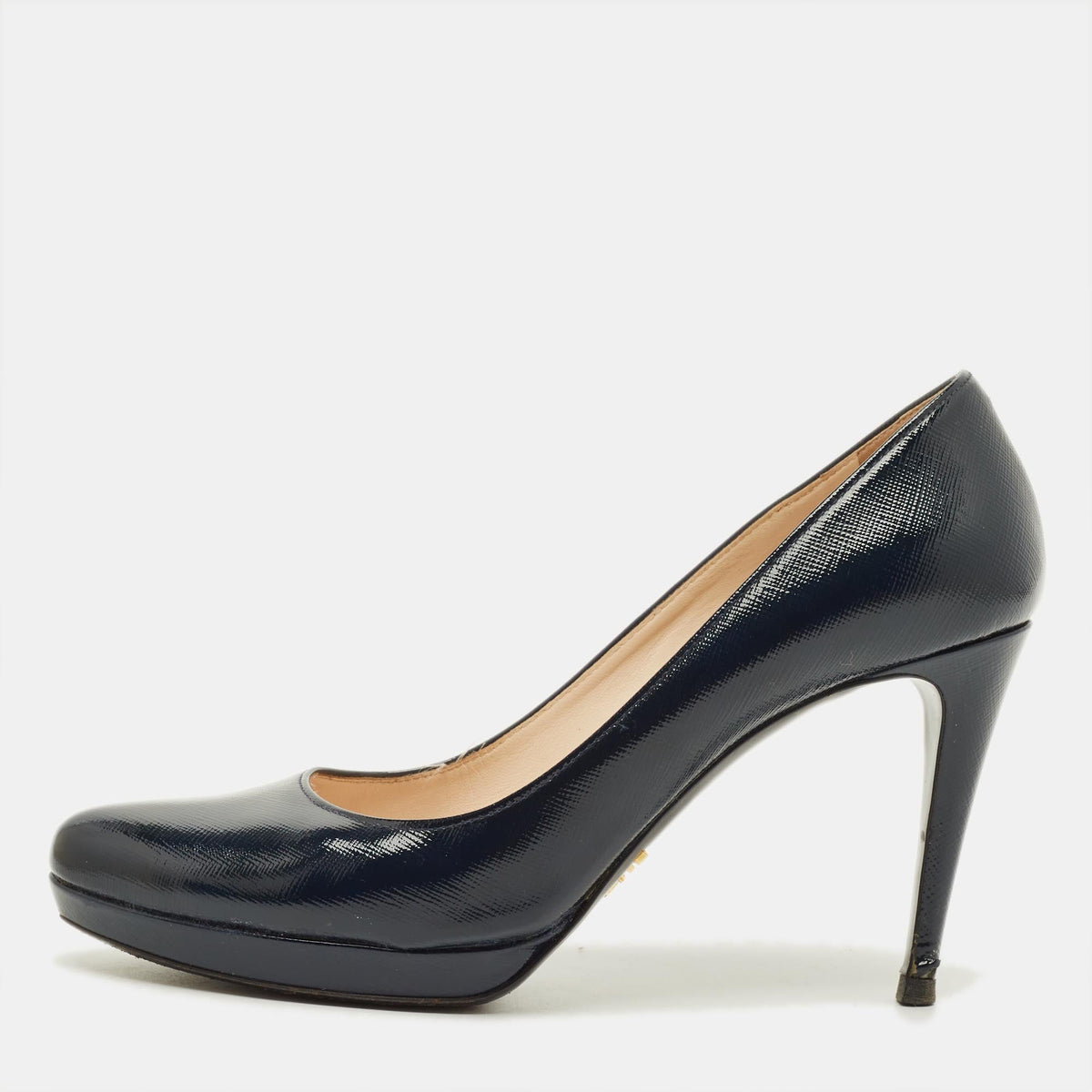 Prada Size 39.5 Navy Blue Saffiano Leather Platform Pumps