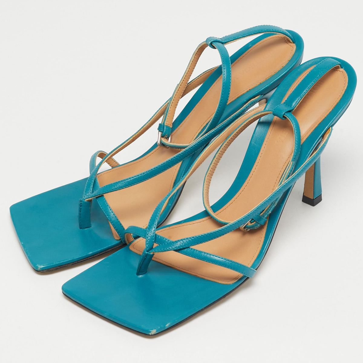 Bottega Veneta Stretch Size 40 Blue Leather Ankle Strap Sandals