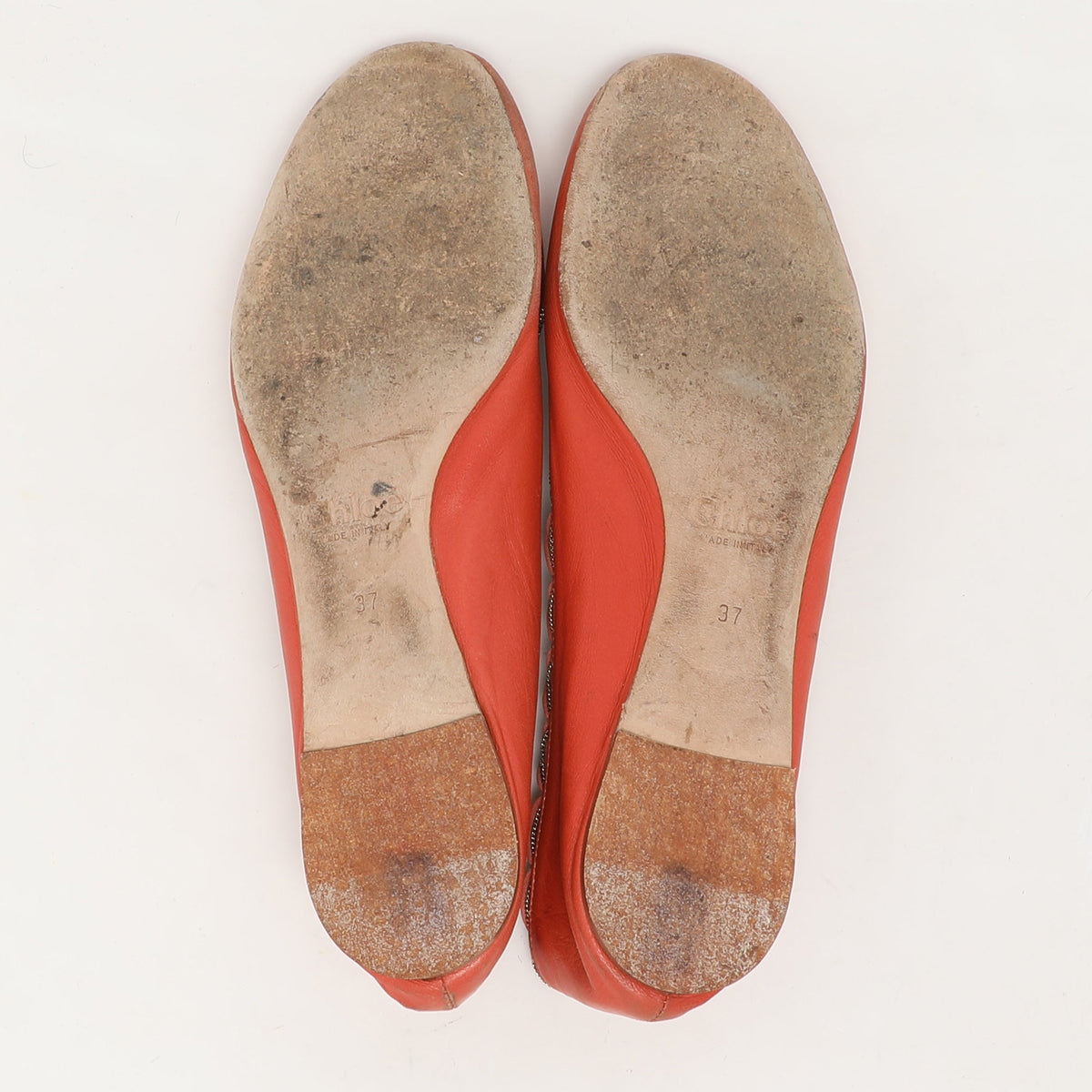 Chloe Orange Leather Laurena Scalloped Ballet Flats Size 37