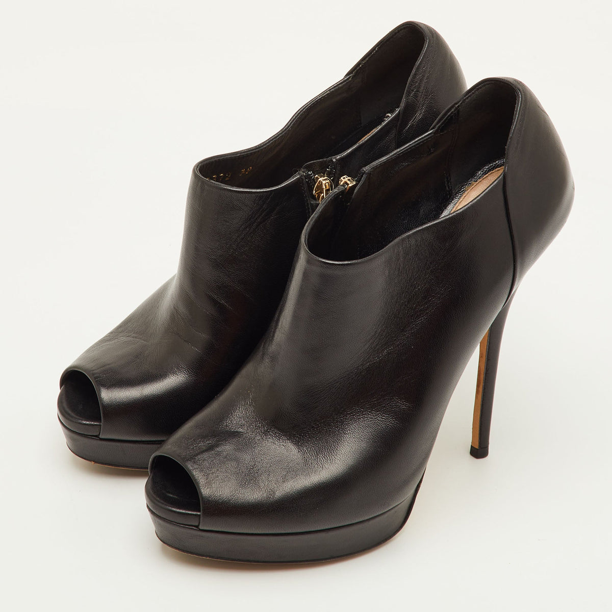 Gucci Size 38 Black Leather Peep Toe Platform Ankle Length Boots