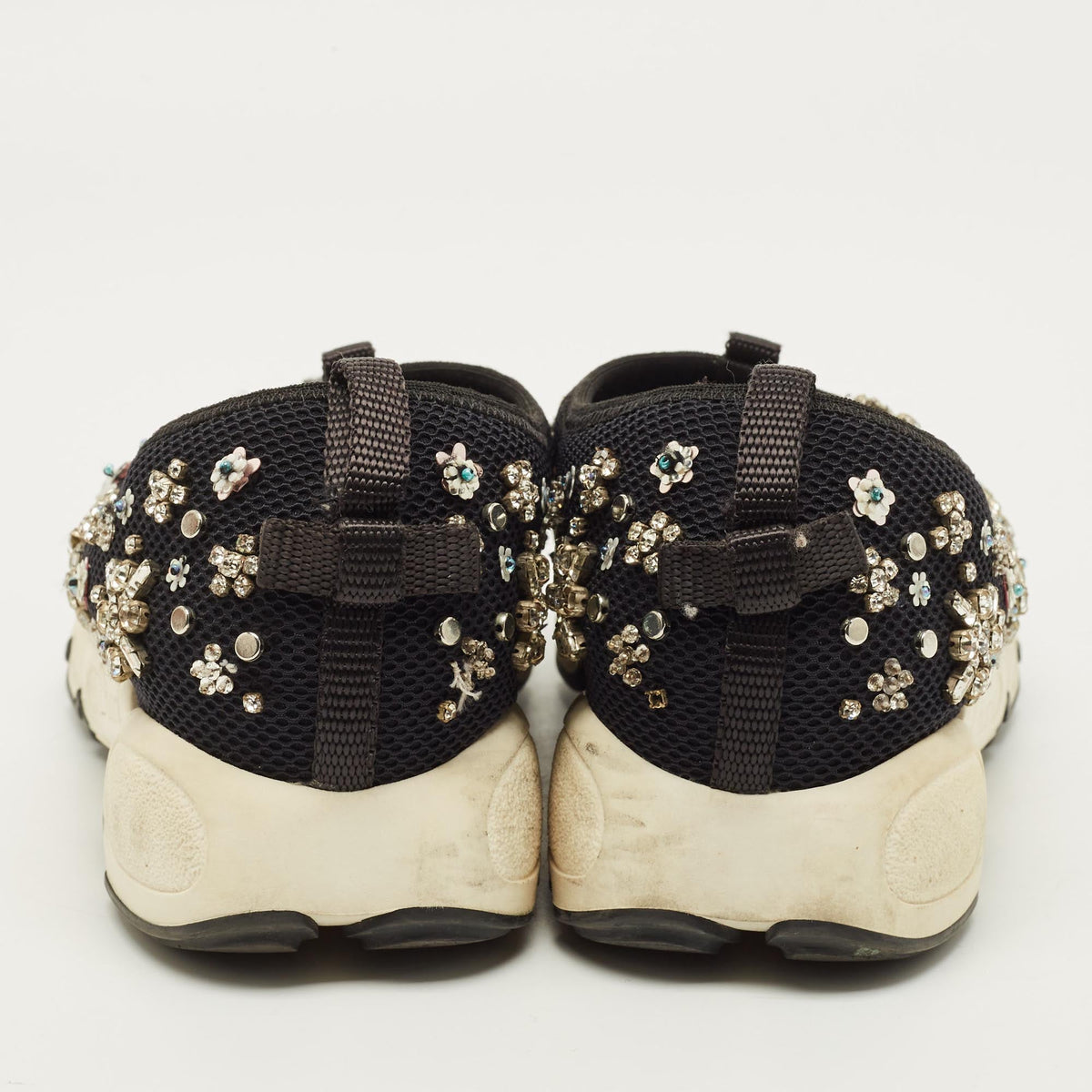 Dior Fusion Size 37 Black Mesh Crystal Embellished Low Top Sneakers