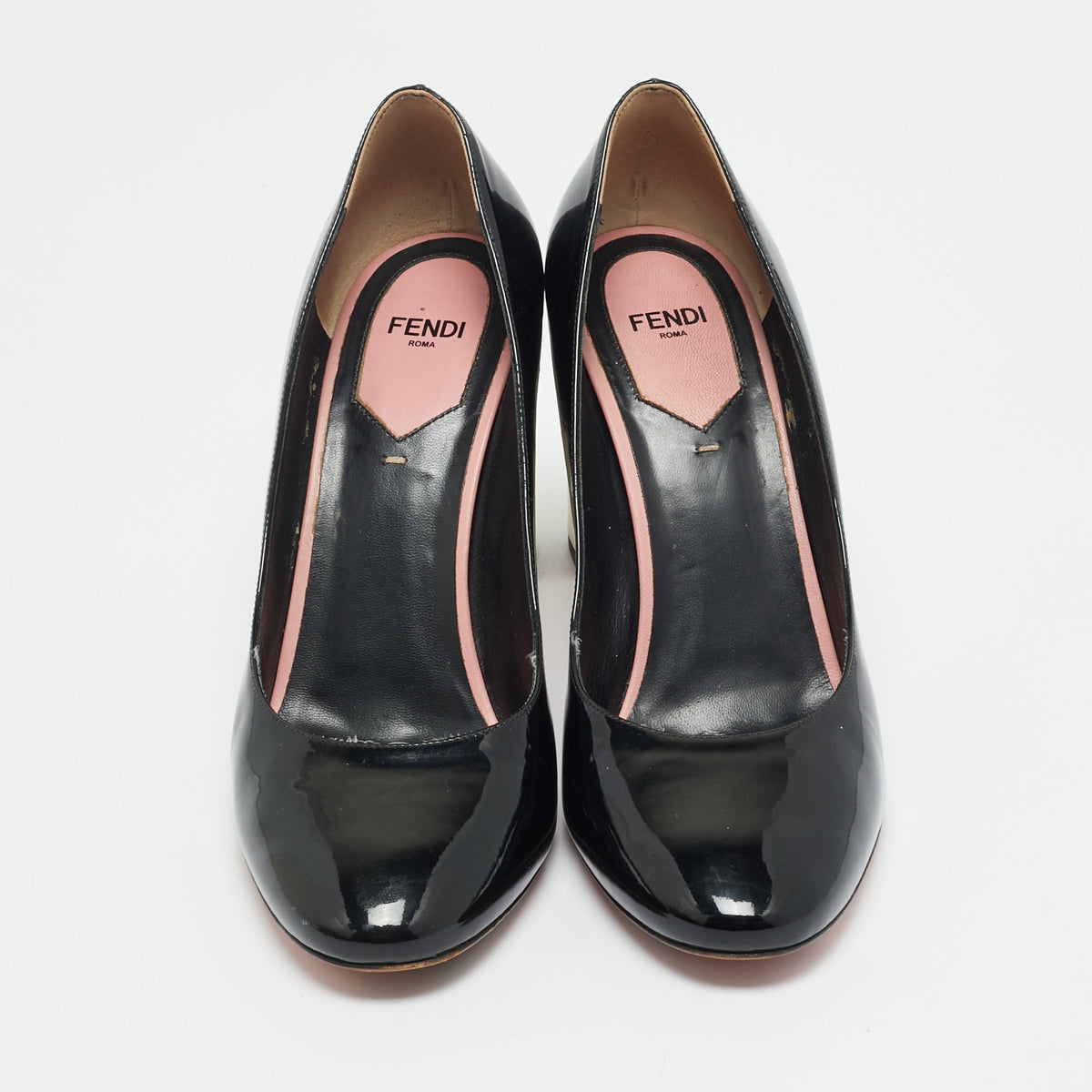 Fendi Black/Cream Patent Leather Block Heel Pumps Size 40