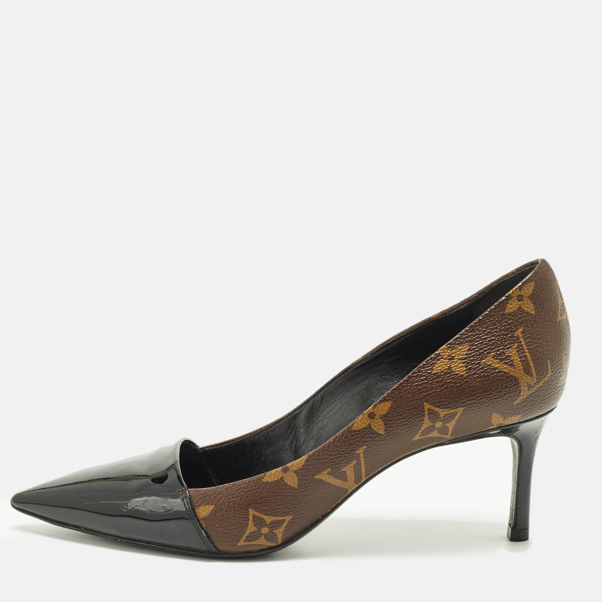 Louis Vuitton Fetish Size 37.5 Brown Coated Canvas And Patent Leather Pumps