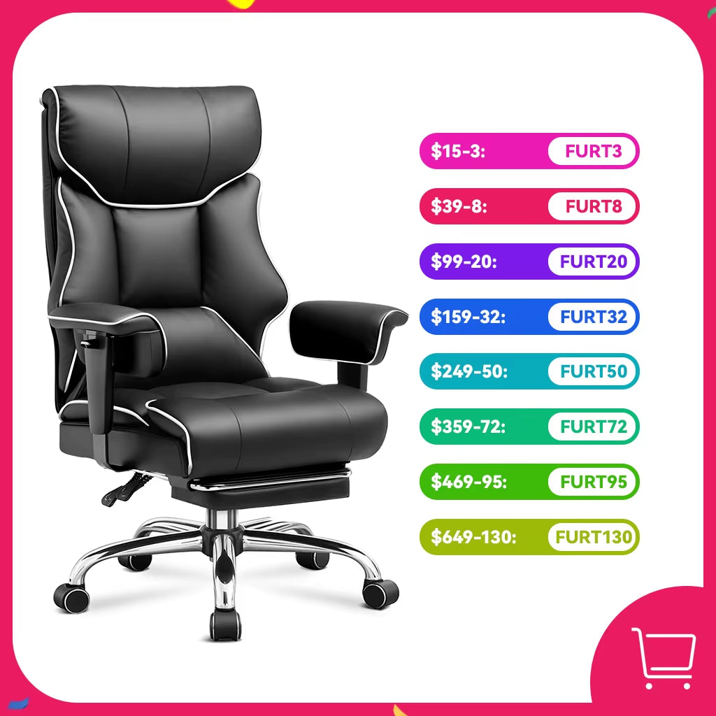 Executive High Back Leather Office Chair for Big and Tall Individuals, 400 lbs Capacity, Ergonomic Lumbar Support with Pocket Spring Cushion