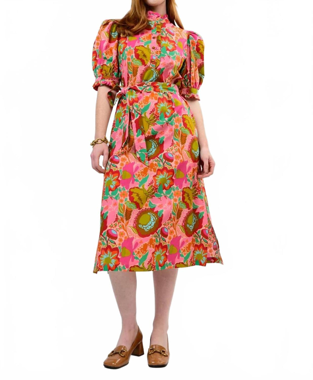Bouquet Midi Dress In Pink/multi